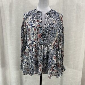 Zara Womens‎ Blouse XS Red White And Blue Paisley Peasant Top